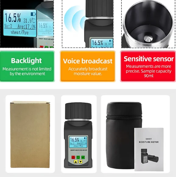 Grain moisture analyzer - Corn,  coffee bean digital display grain moisture measuring instrument - Portable, rapid measurement