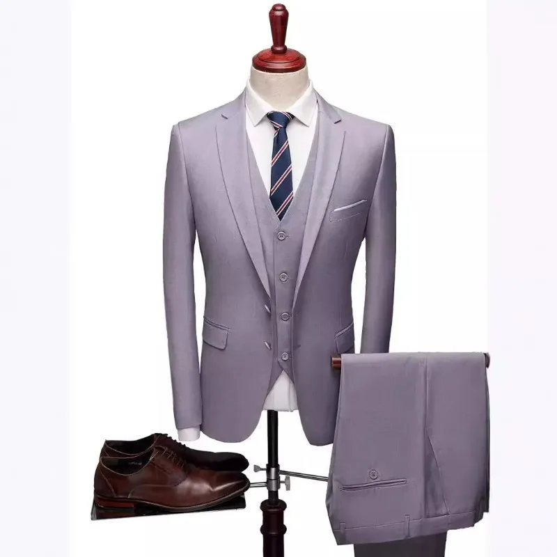 

Мужской костюм KIDWHXR: пиджак с отложным воротником, однобортный жилет, брюки прямого кроя, приталенный комплект из трех предметов