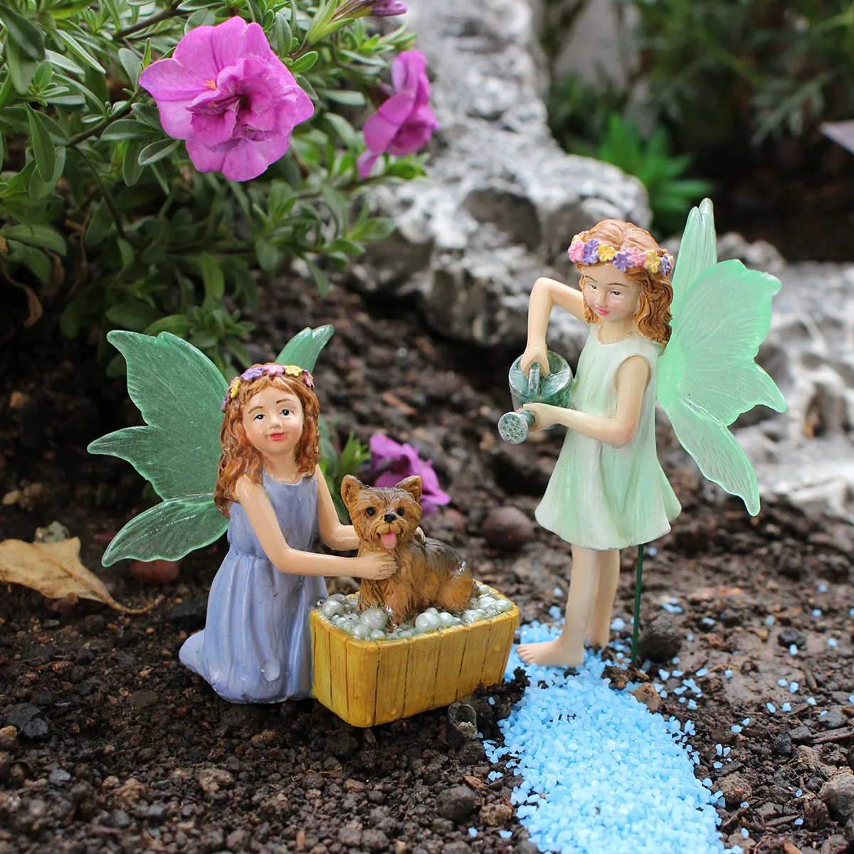 2pcs/set Fairy Garden Dog Bathing Scene - Glow in the Dark Resin Figurines for Patio Decor‌