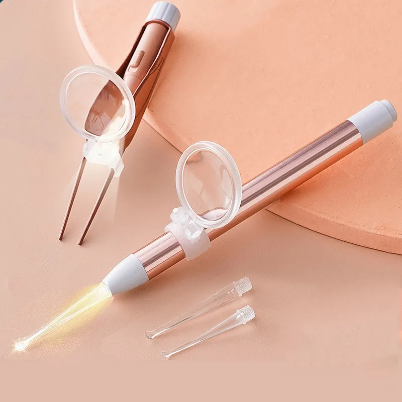 

LED Light Ear Cleaning Kit 2 in 1 Tweezers Curette Spoon Clip Otoscope for Safe Earwax Removal Ear Cleaning