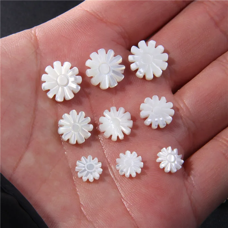 White Natural Shell Daisy Beads Sun Flower Mother of Pearl Carved Flower Shell Charms for Jewelry Making Necklace DIY Bracelet