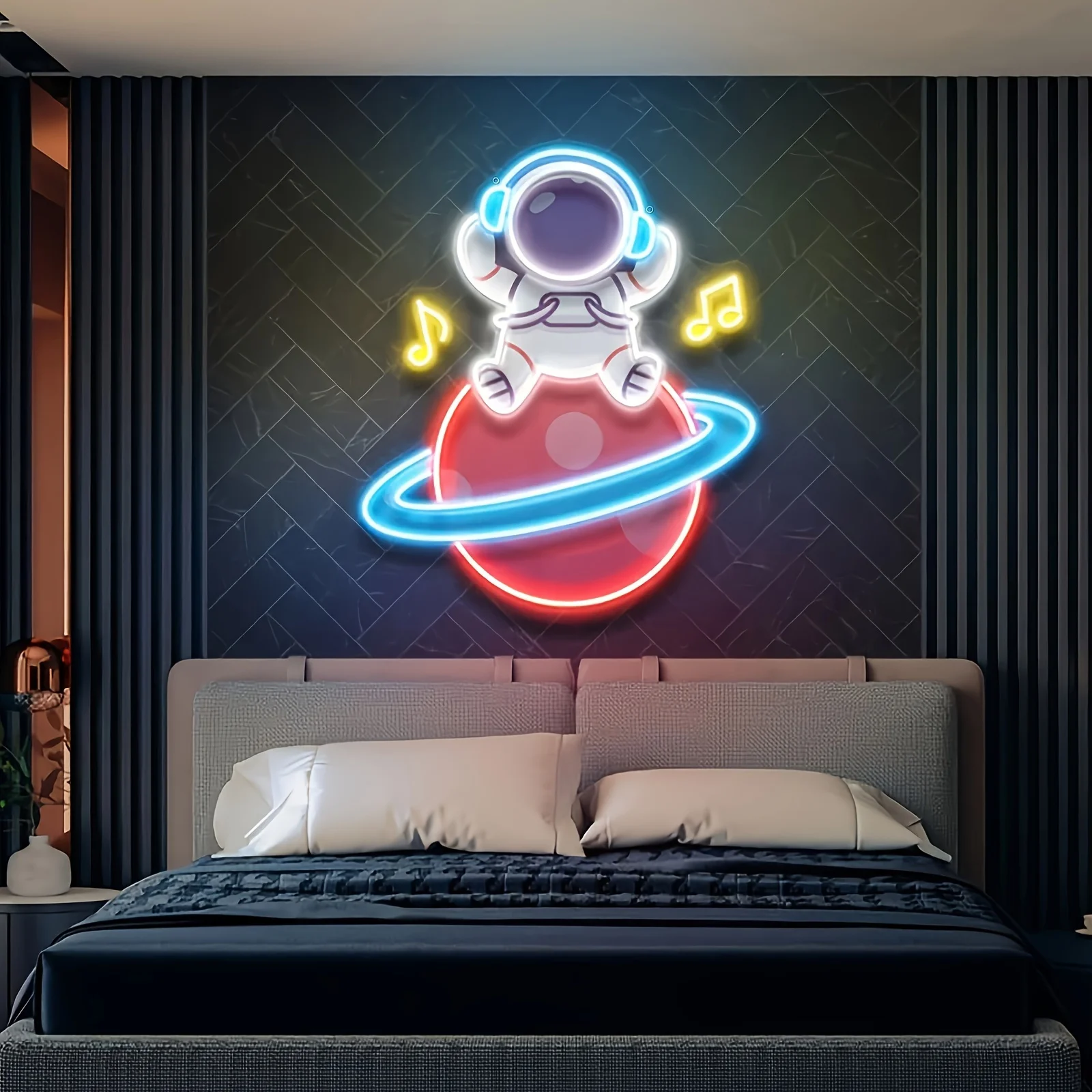 Letrero Luminoso de Neón con Diseño de Astronauta Musical, Letrero LED de Neón con Alimentación USB para Sala de Juegos, Fiestas, Tiendas de Arte, Decoración de Pared del Hogar, Regalo para Niños y Niñas