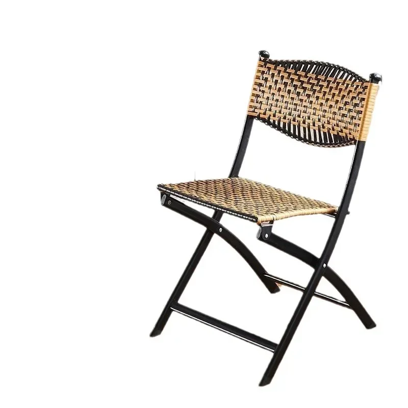 Woven Balcony Outdoor Rattan Chair Back  Rattan Stool Folding Chair Outdoor Leisure Breathable Folding