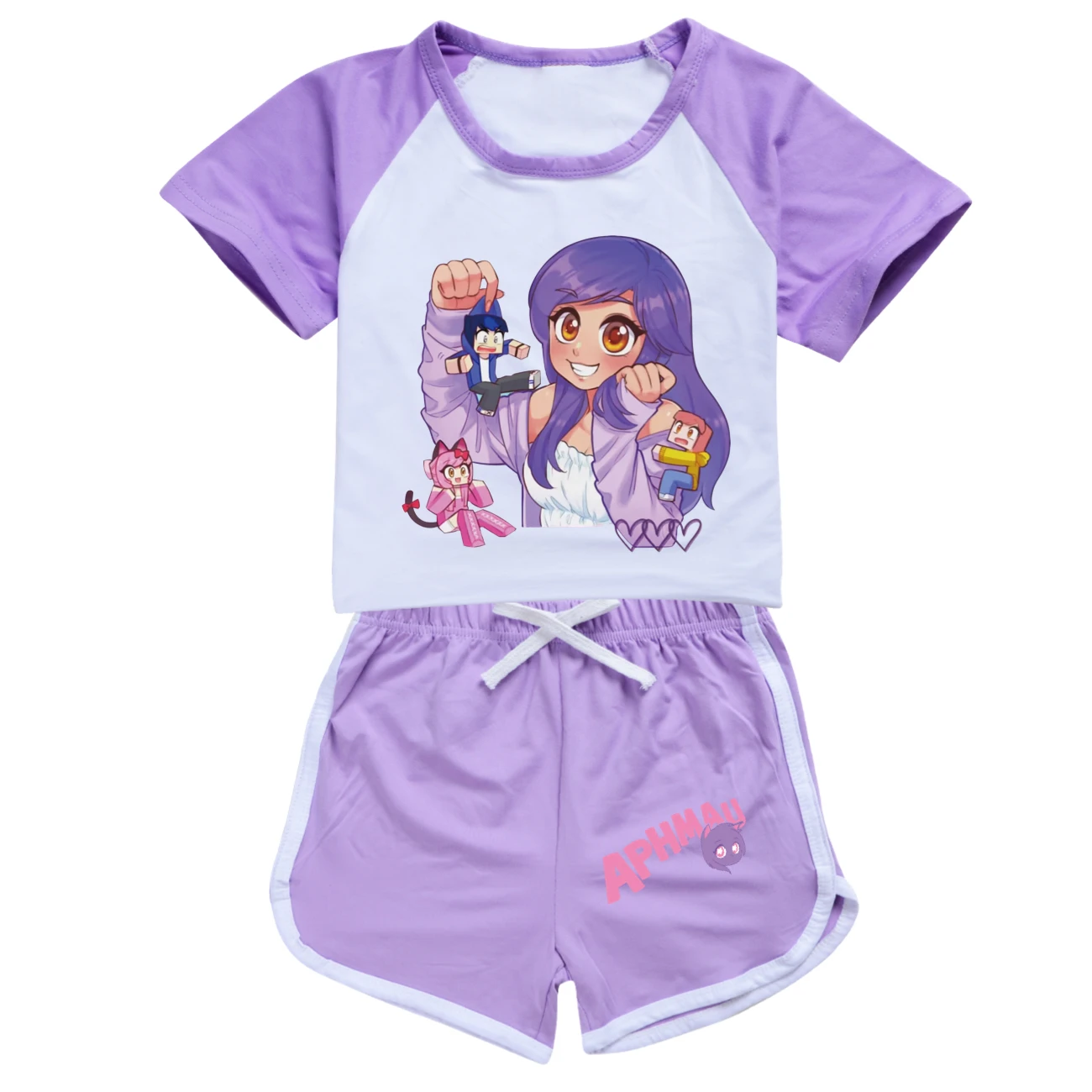 New Anime Aphmau Cat Clothes Kids 2024 Summer Pajama Sets Baby Girls Short Sleeve T Shirt+Shorts 2pcs Set Toddler Boys Nightwear