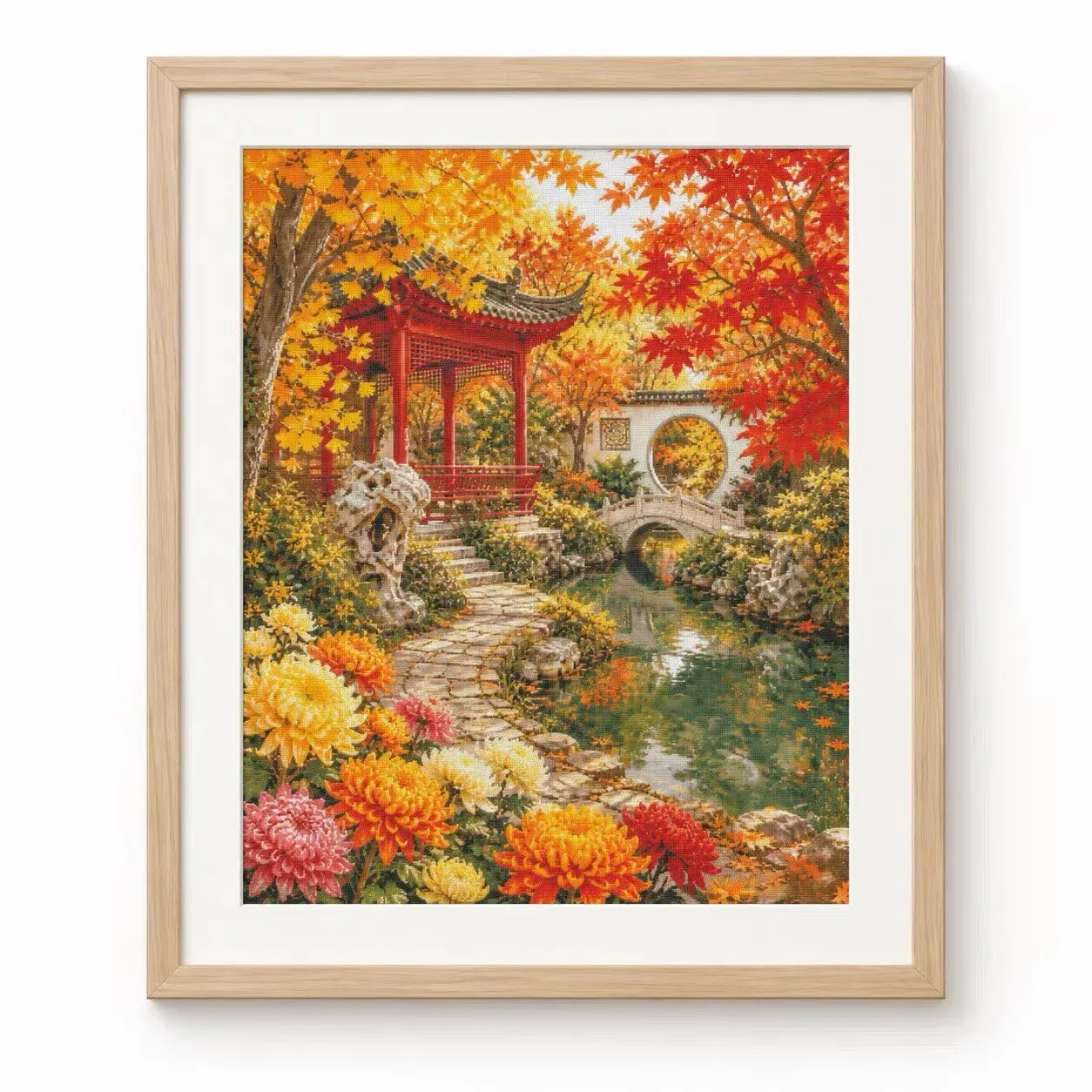 ZZ9316- Maple Evening Pavilion 14CT 16CT 18CT Stamped Canvas Cross Stitch DIY Set Needlework Embroidery 133 Colors