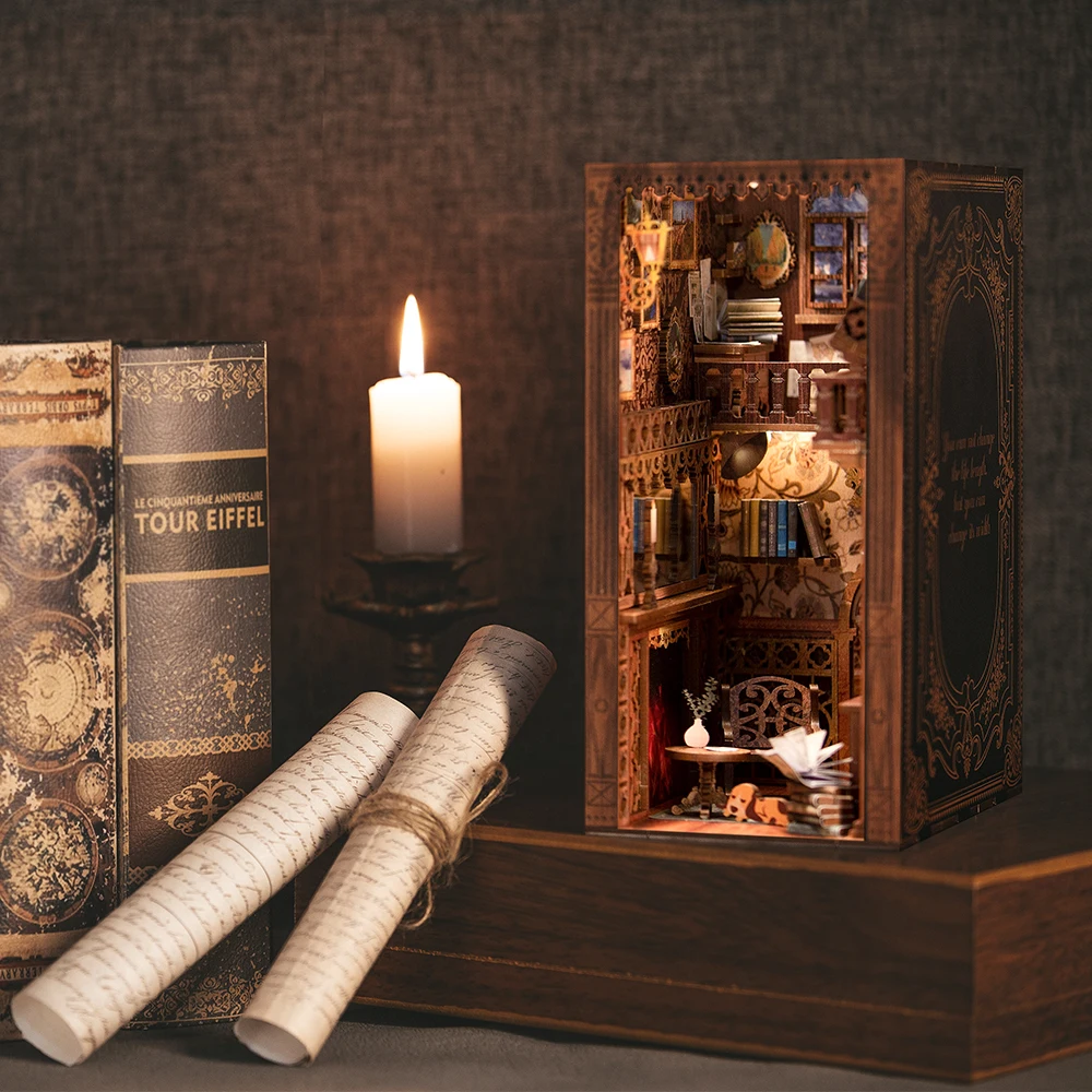 Cutebee DIY Book Nook miniature scaffale inserto modello casa delle bambole Roombox Building Kit scaffale in legno giocattoli fermalibri per regali di natale