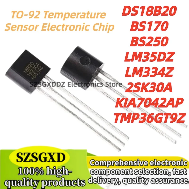 10piezas nuevo TMP36GT9Z DS18B20 BS170 BS250 LM35DZ LM334Z 2SK30A K30A KIA7042AP TO-92 Temperature Sensor Electronic Chip