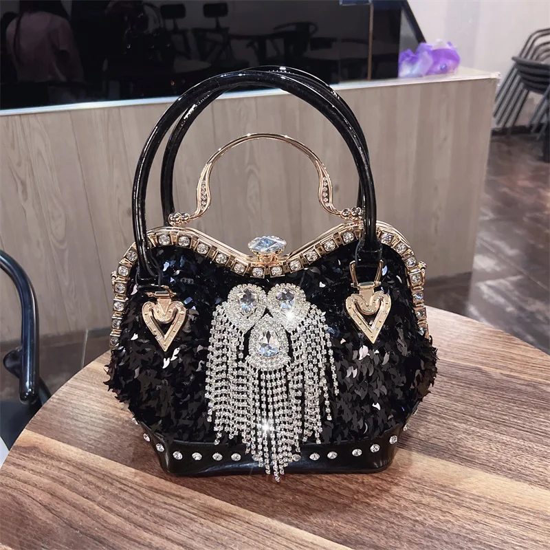 

New Sequin Bag Women's Leisure Commute Handbag Fashion Shoulder Messenger Bag Diamond Bucket Bag
