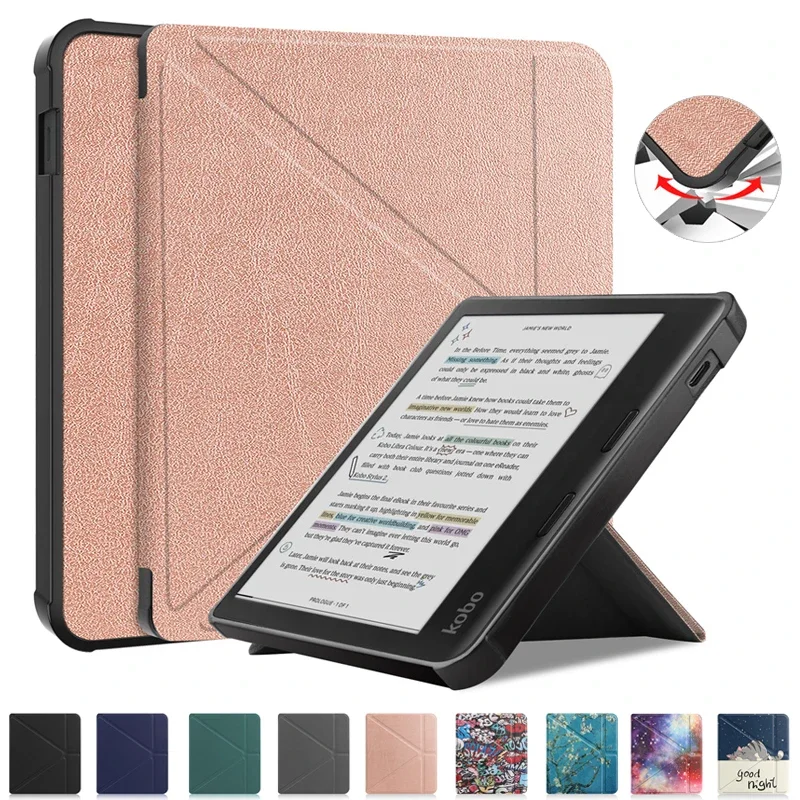 

Smart For Kobo Libra Colour Case 7 inch Multi-angle Y-Folded Stand Cover For Funda Kobo Libra Colour 2024 Case Wake/Sleep