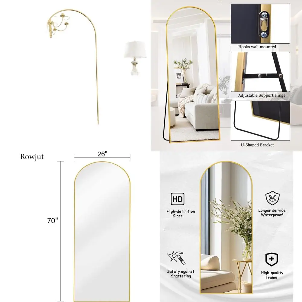 

Зеркало напольное арочное 71x26 футов с подставкой для спальни или гостиной, золотое