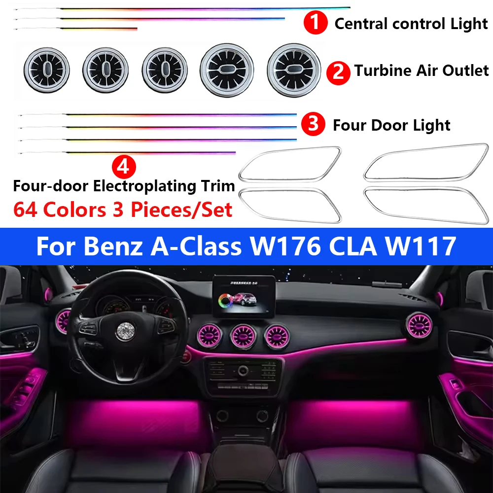 

64 Colors Symphony Ambient Light For Mercedes Benz A-Class W176 CLA W117 LED Strip Turbine Air Outlet Decoration Atmosphere Lamp