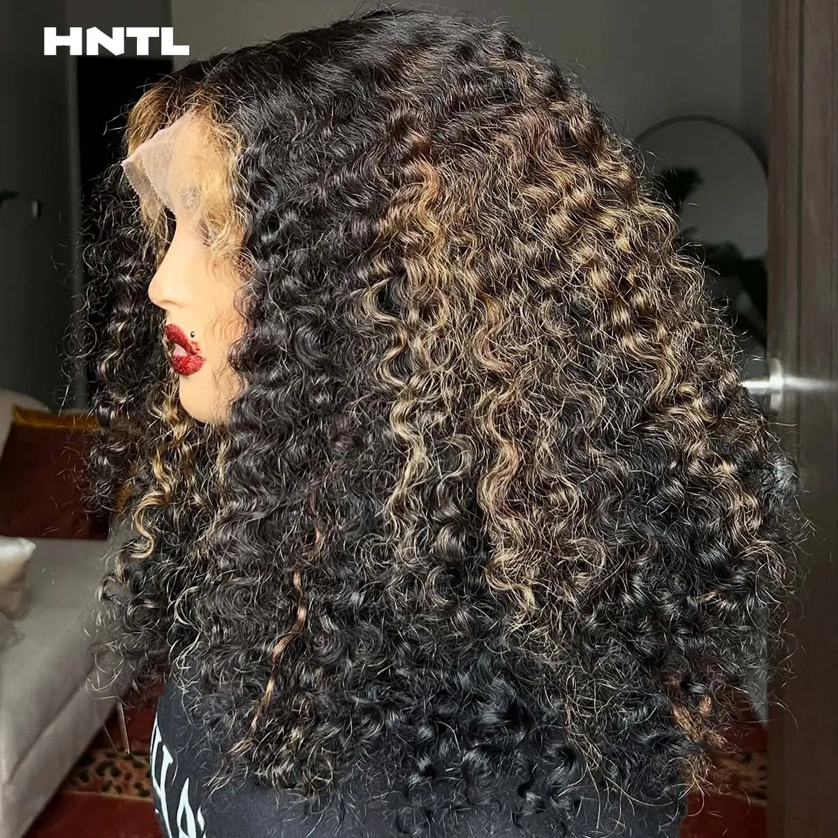 Super Double Drawn Highlight Black Blonde 5by5 Lace Wig Human Hair Kinky Curly P1b/30 Colored Wig Glueless Ready to Wear Wigs