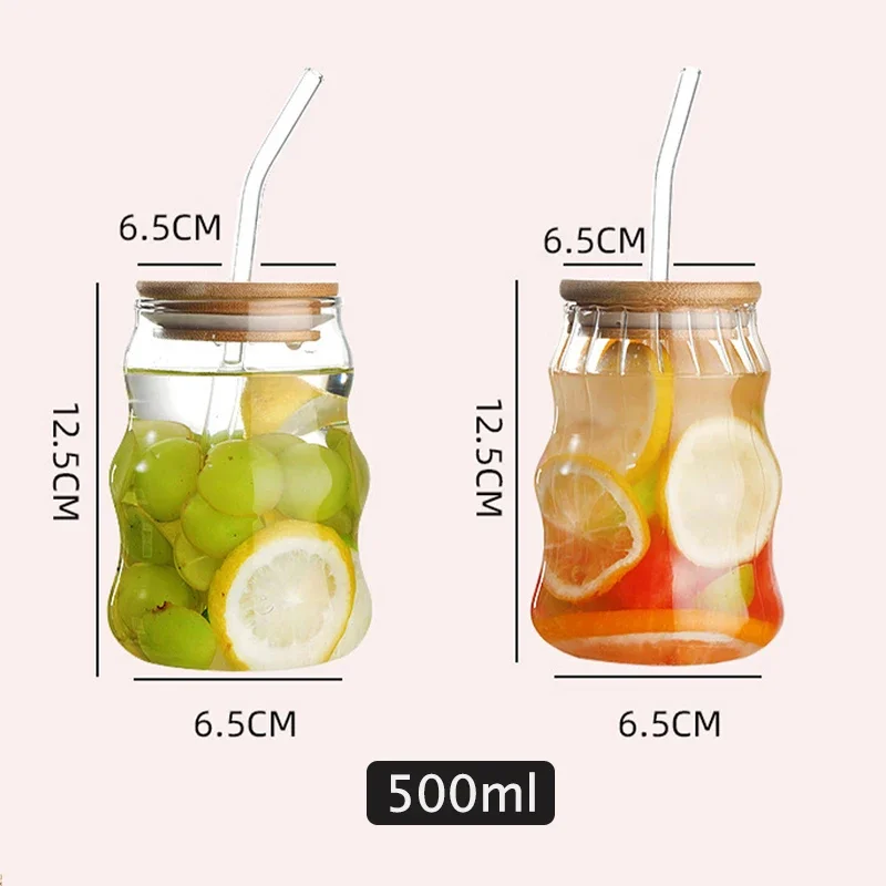 كوب زجاجي بشعار شفاف بغطاء وقش ، كوب قهوة مثلج ، أكواب شرب لمياه العصير ، أدوات شرب ، أواني شرب ، #6