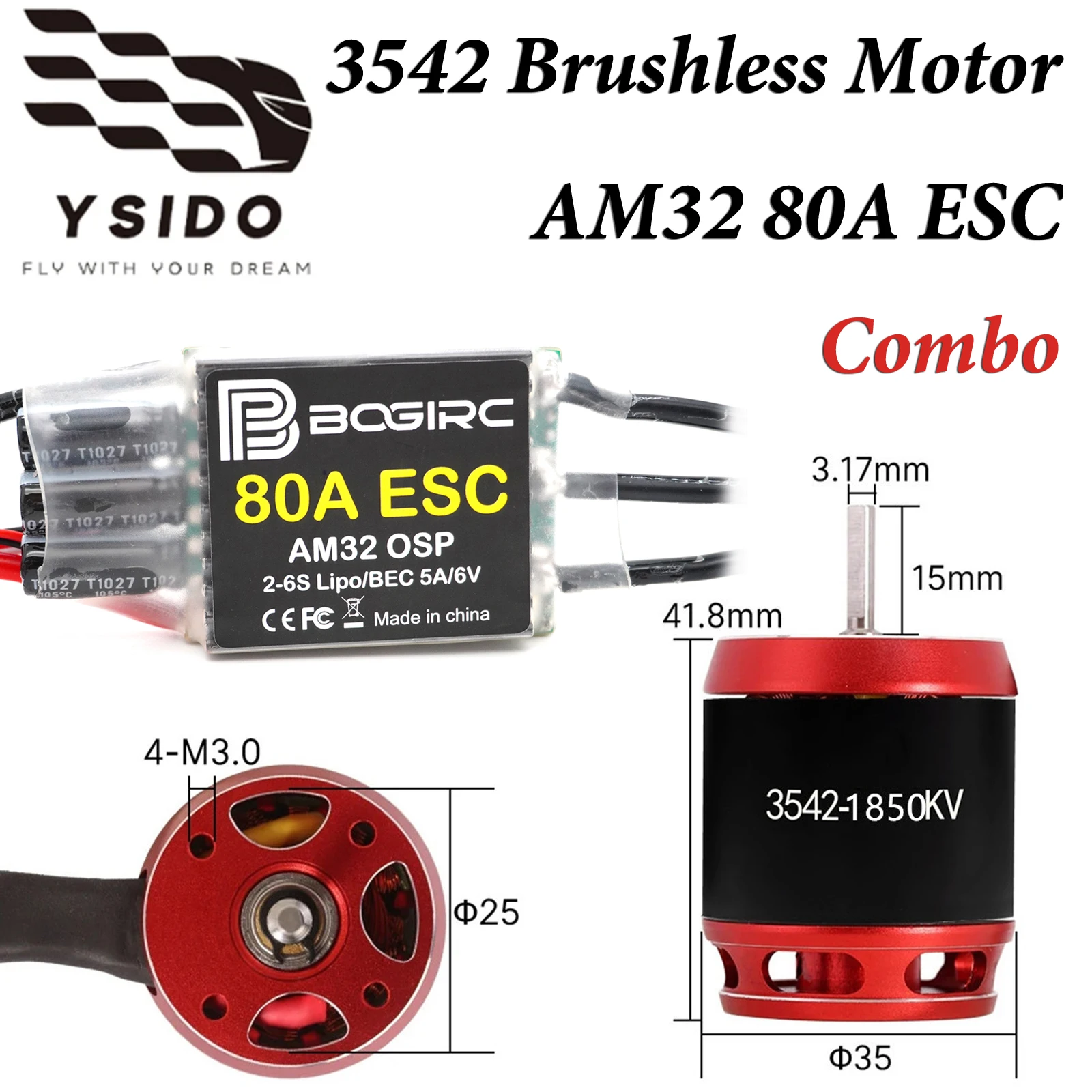 YSIDO AM32 80A ESC and 3542 Motor 2250KV/1850KV Brushless Combo Set for RC Axial SCX10 Traxxas TRX-4 TRX-6 RC Crawler Car Parts