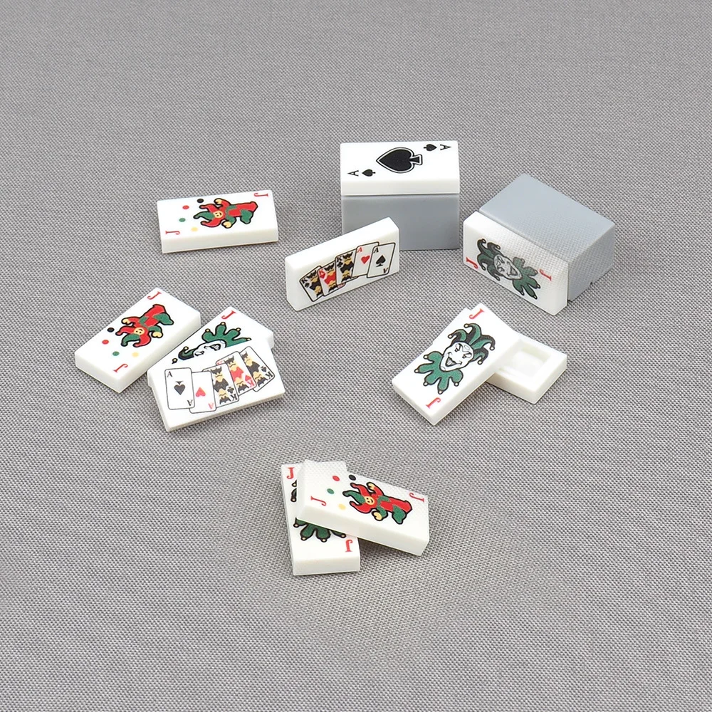 MOC 10PCS Printed 3069 1x2 Poker Clown Cards Pattern Building Blocks Plum Blossom Ghost Bricks Particle Educational Toys Gifts