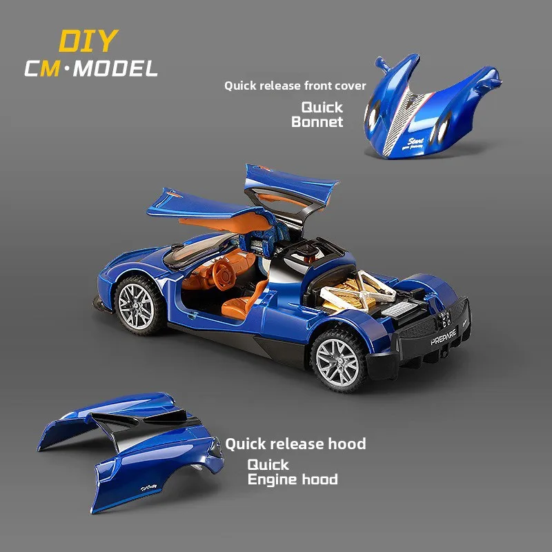

Модели автомобилей AE86 и Pagani Zonda R в масштабе 1:43, металлический корпус, открывающиеся двери, резиновые шины, сборочный комплект, украшение и подарок для мальчиков