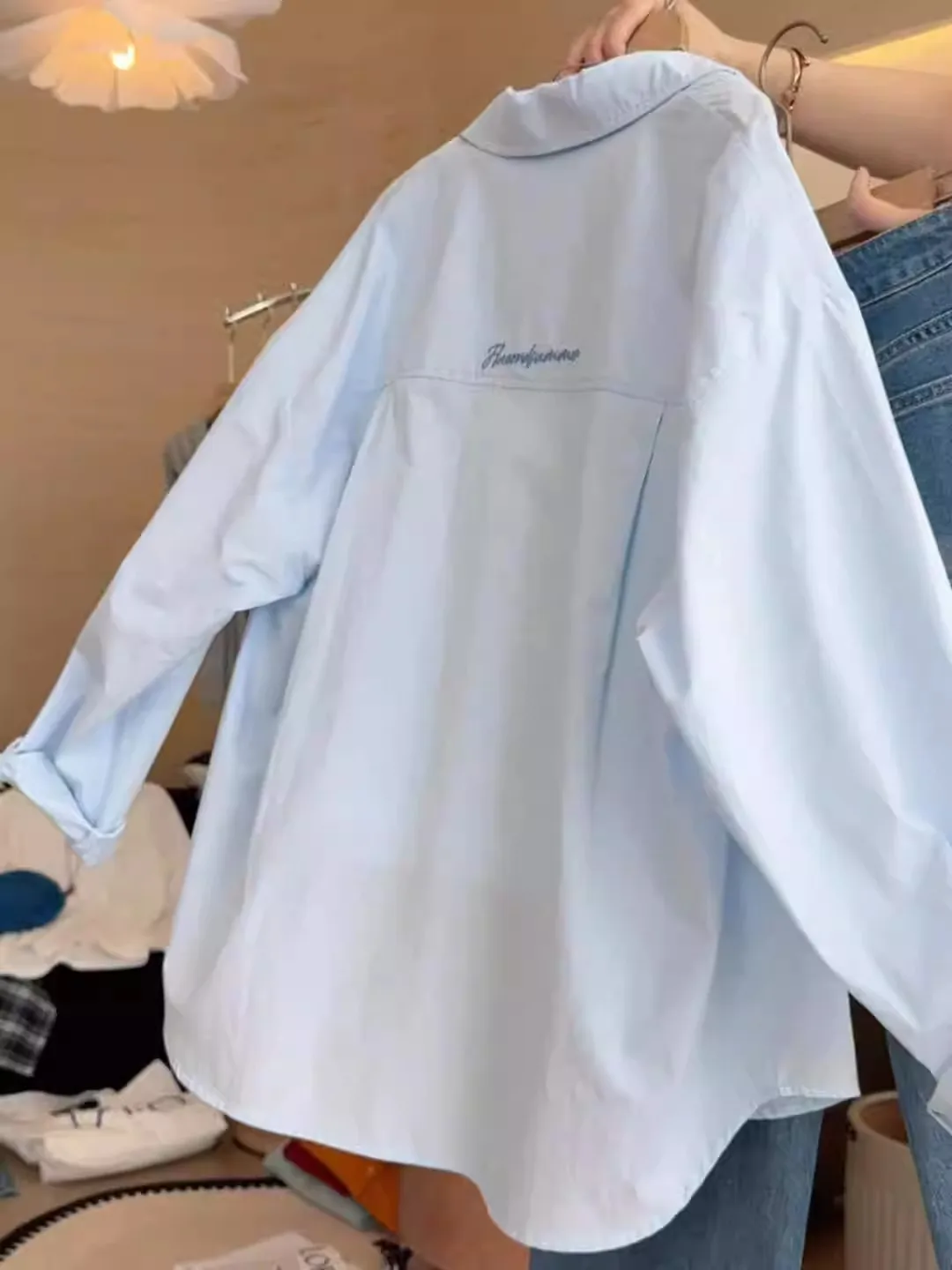 Blue Summer New Women's Beachwear Sun Protection Shirt Back Letter Strap Outer Cardigan Thin Outerwear Spring Autumn