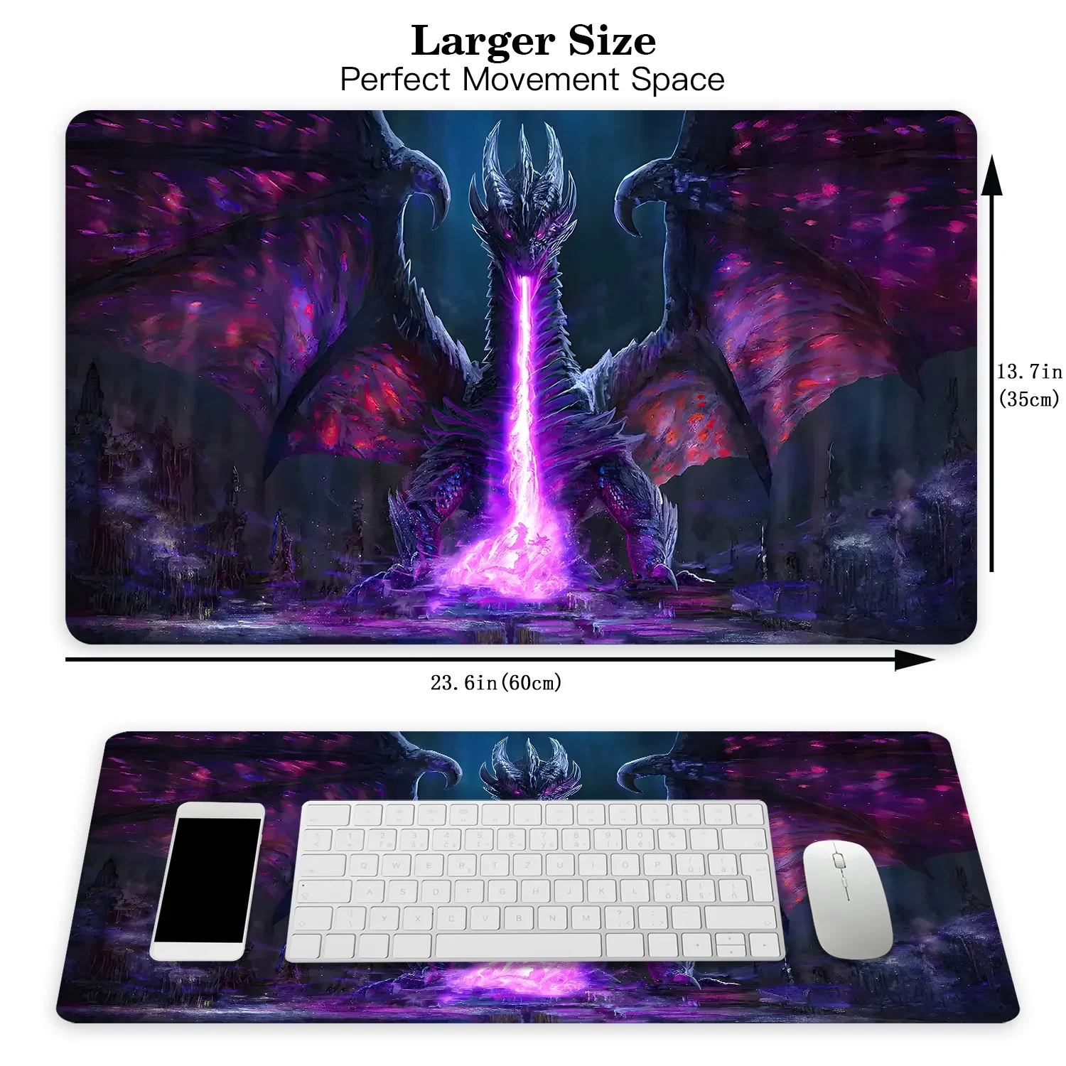 Battle Dragon Playmat Beautiful Table Mats Fantasy Games Mouse Pad Computer Keyboard for MTG Trading Card Game Play Mat Non-Slip