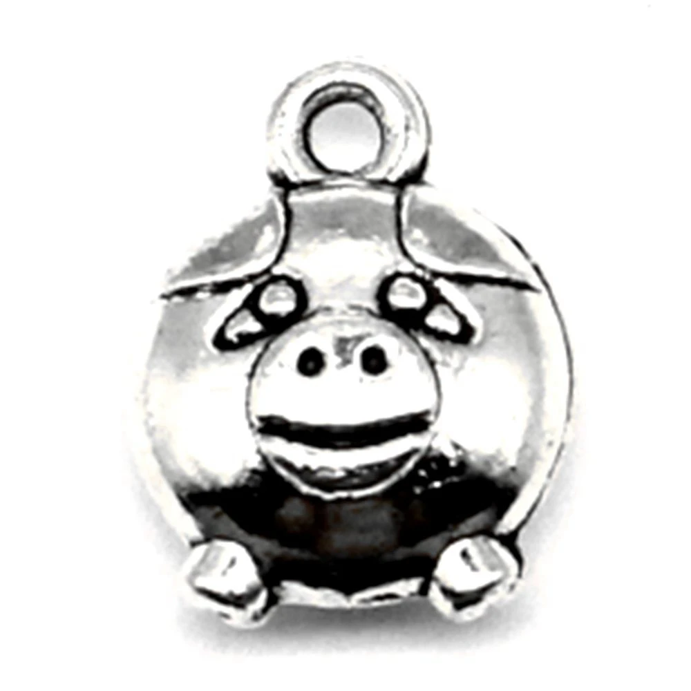 Pig Charms Jewellery Making Pendants Accessori For Woman Vintage Jewelry 10x14mm 10pcs Antique Silver Color