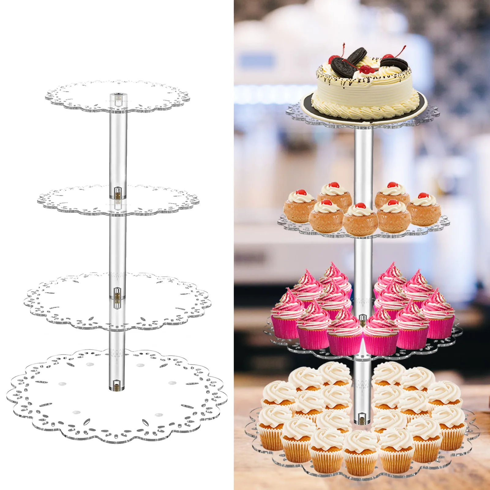 3/4 Tier Acrylic Cupcake Display Stand Dessert Pastry macarons Shelf plate For Wedding Birthday Family Party Decoration