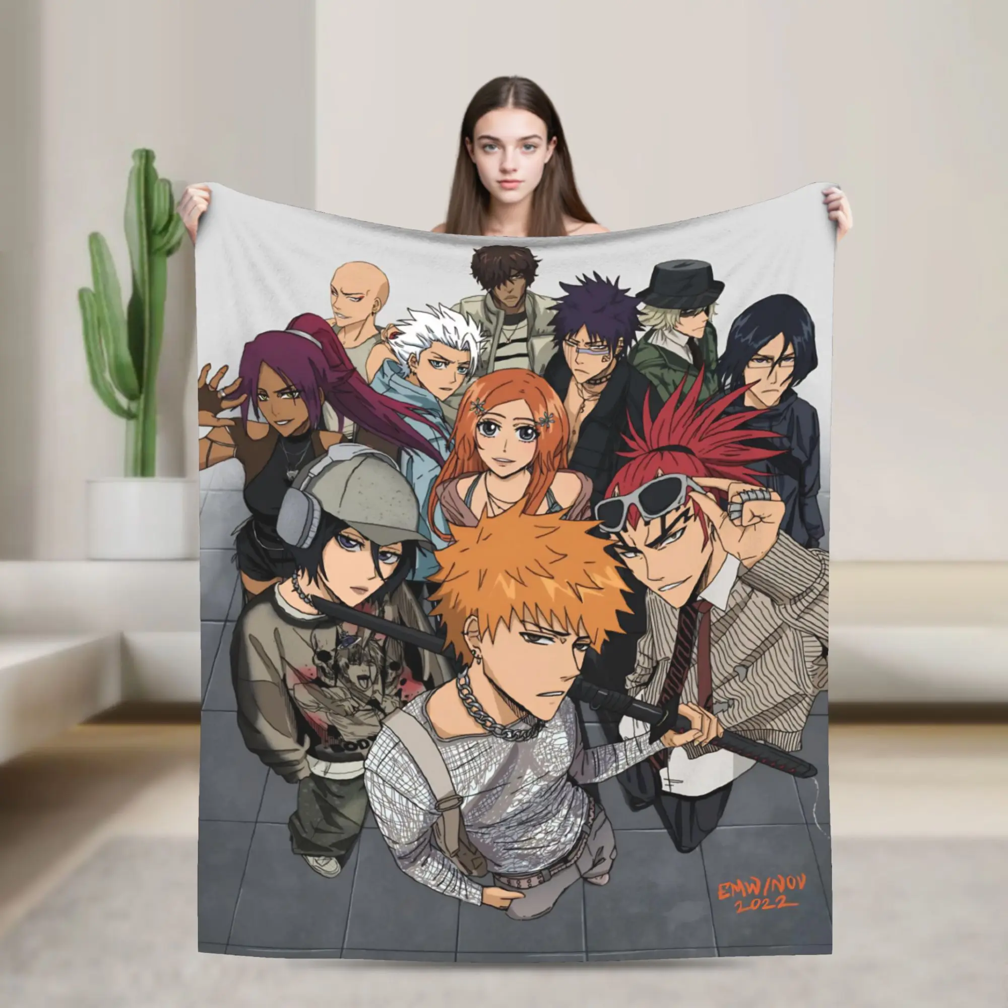 Kurosaki Ichigo Blanket Cover Flannel Bleaches Anime Lightweight Throw Blankets for Airplane Travel Bed Rug