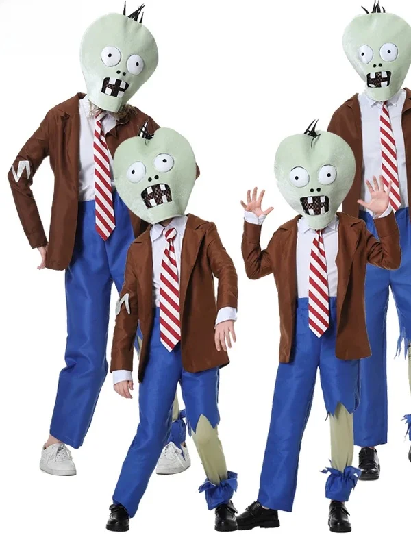

Забавный костюм на Хэллоуин с растением против зомби для мальчиков и девочек, детей, взрослых, косплей для родителей и детей, полиэфирное волокно