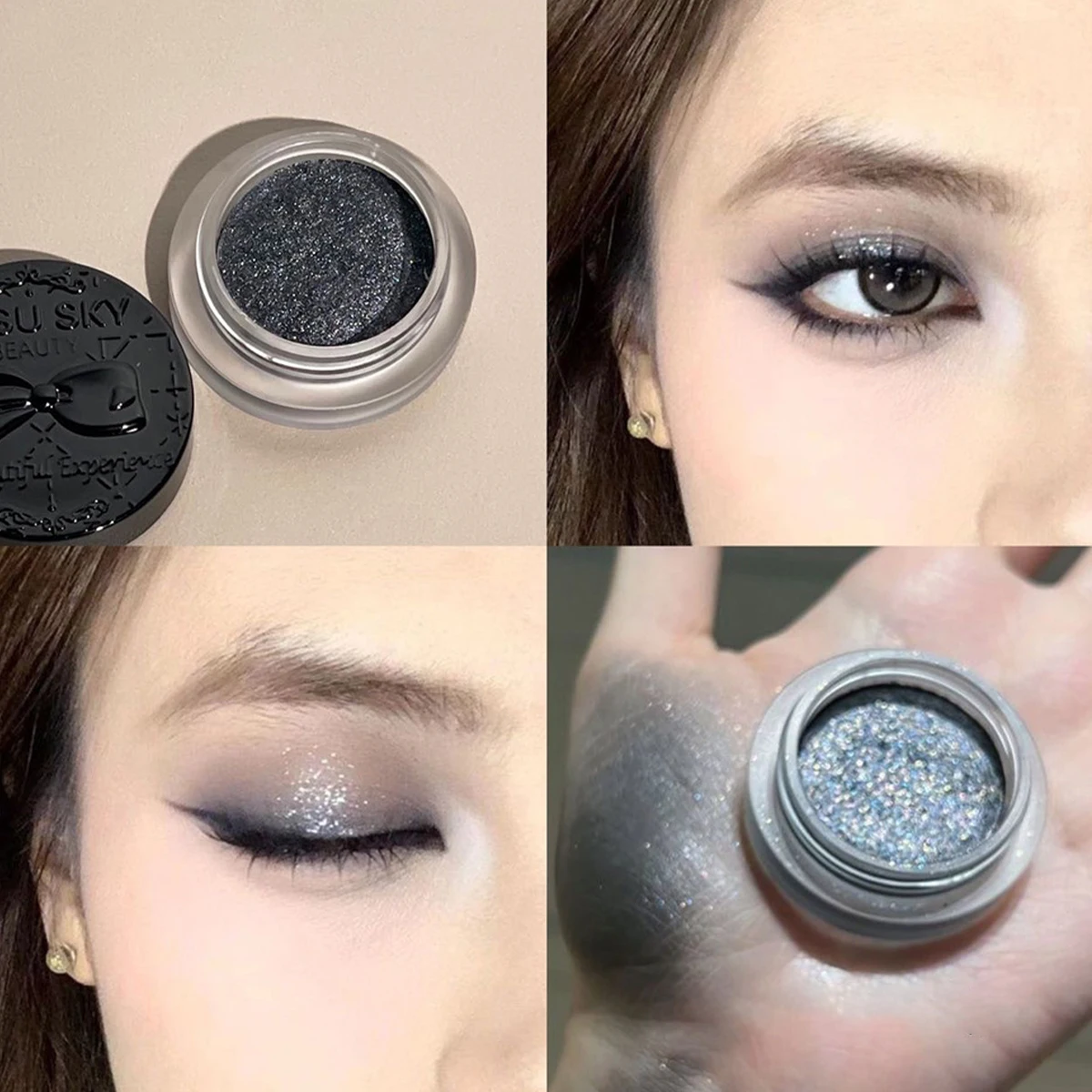 Glitter Blue Grey Eyeshadow Palette Shimmer Diamond Monochrome Highlighter Powder Brighten Shiny Smoky Black Dark Eye Makeup