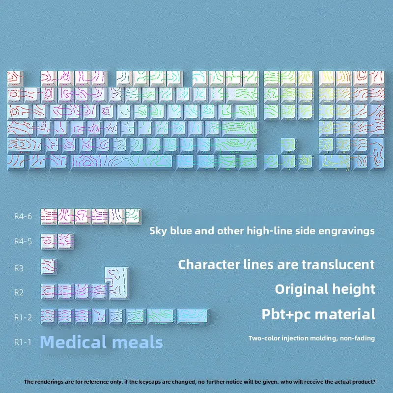 

Колпачки для клавиш Sky Blue Contour 4.0, оригинальная высота 94, двухцветный полный набор, светящийся, совместимый с трещинами, индивидуальный декор для игровых клавиатур