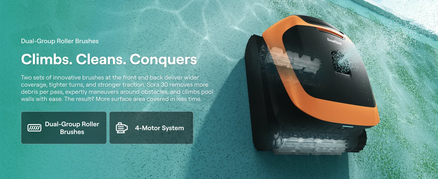 Beatbot Sora 30 Kabelloser Roboter-Poolreiniger, 6800GPH 4-in-1 Staubsauger mit Reinigung der Sonnenliege, einfache Auftriebsreinigung, 5L Behälter – Detail 5