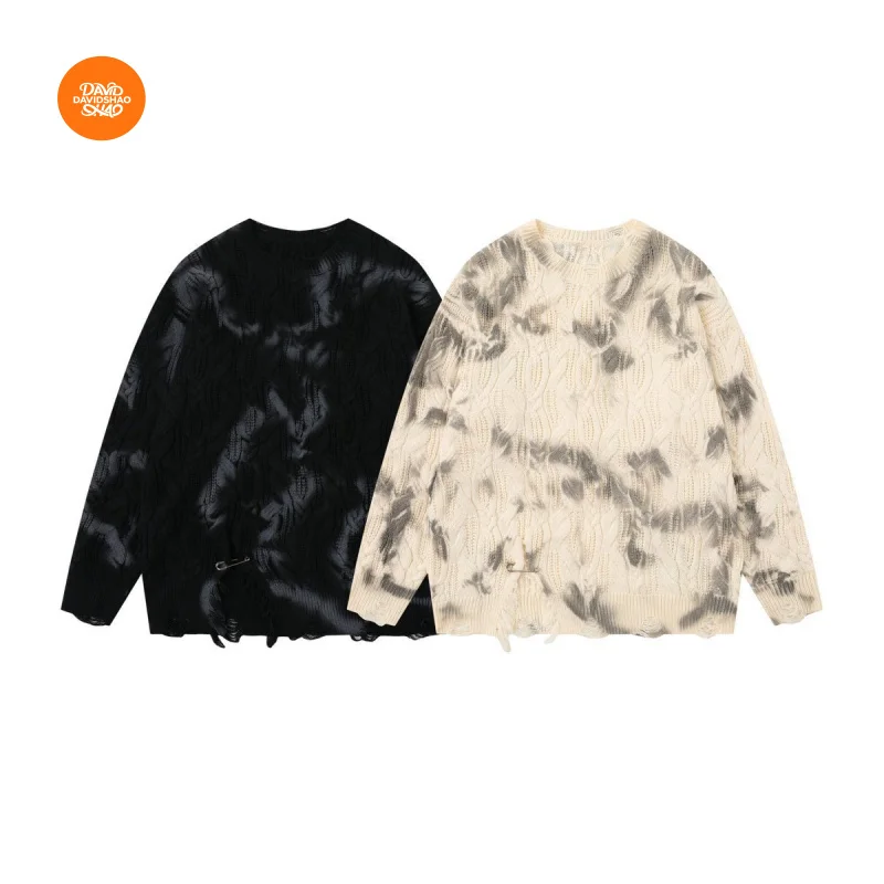

DAVIDSHAO, размер ЕС, США, высокое качество, уличная уличная одежда, роскошная мужская одежда, вязаный потертый свитер с принтом тай-дай, Wasteland