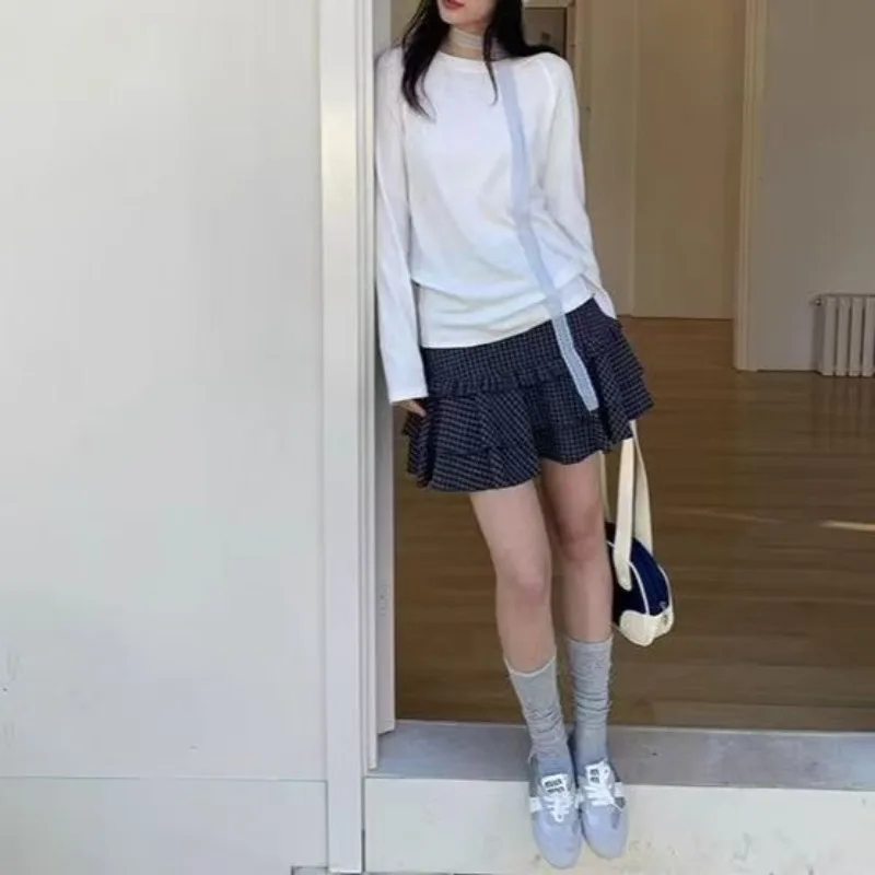 

Japanese Sweet Lolita Mini Skirts Women Y2K Kawaii Ruffled Plaid Cake Skirt Femme High Waist Preppy All Match A Line Skirts