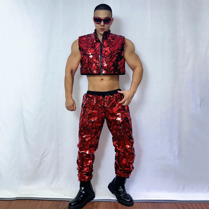 Muscle Man Bunte Spiegel Pole Dance Kleidung Männer Sexy Gogo Tänzerin Kostüme Bar Nachtclub Dj Ds Jazz Dance Outfit XS8534