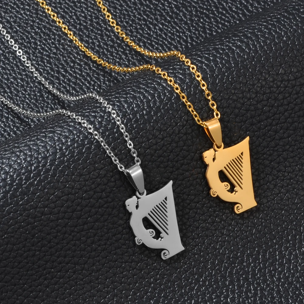 الأيرلندية سلتيك القيثارة فنزويلا قلادة القلائد للنساء الفتيات الفولاذ المقاوم للصدأ أيرلندا المجوهرات # 537762 #5