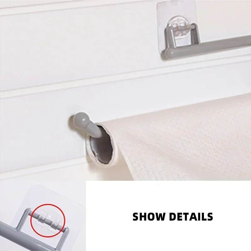 JJYY No Punch Kitchen Bathroom Roll Holder Cling Film Organiser Toilet Paper Hook Rag Holder S/L