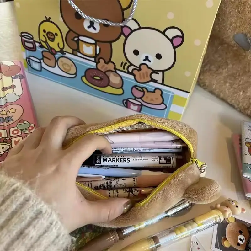 Kawaii Rilakkuma Pencil Cases For Kids Girls Ins Hot Cute Cartoon Bear Pencil Pouch Organizer Pen Bag School Stationeries Gifts image 4