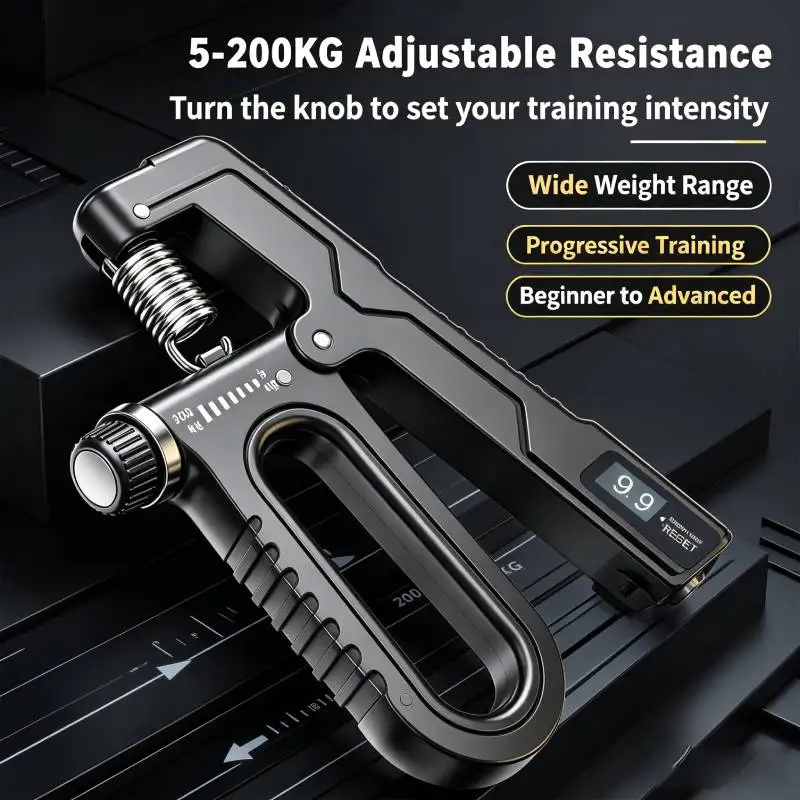 Hand Strengthener, 5-200Kg Adjustable Resistance Grip Strength Trainer (with Counter), Forearm Exerciser, Suitable for Injury