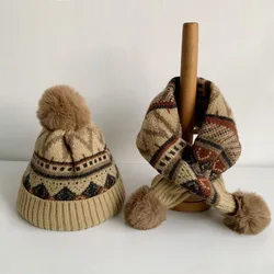 Baby hat autumn and winter children's wool hat bib set boys and girls earmuff scarf two-piece set warm