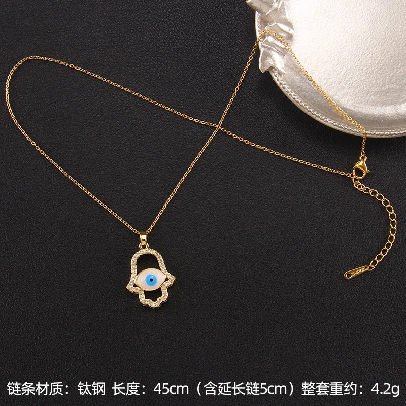 Punk Evil Eye Fatimah Hand Amulet Pendant Necklaces for Women Men Stainless Steel Chain Accessories Jewelry Gifts image 6