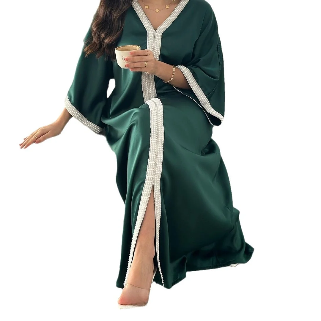 New Faionable Beaded Women's Robe Long Gown Middle East Bestseller Ele Chinese Ethnic Women's Clothing Spring 2024