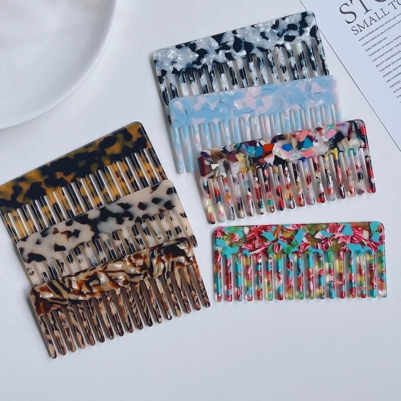 Wide Large Tooth Pocket Hair Comb Acetate Tortoise Shell Anti-static Handmade Marble Leopard Print Hairdressing Combs