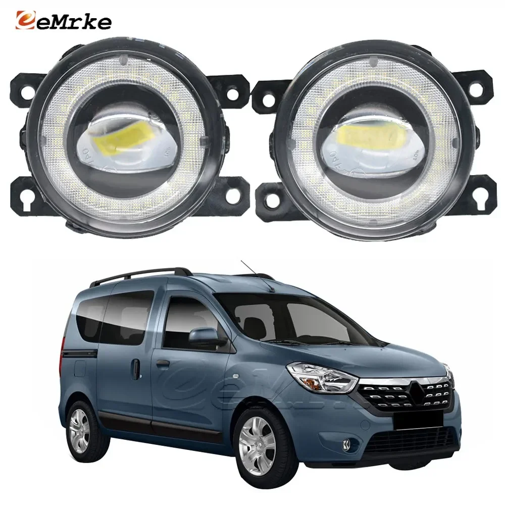 With Lens LED Fog Lights for Renault Dacia Dokker Lodgy 2012-2022 Car Angel Eye DRL Ring Daytime Running Light Lamp Aperture