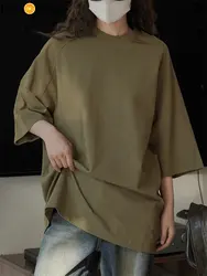 HanOrange 2024 Summer Simple Raglan Sleeve Cotton T-shirt Women Loose Half Sleeve Tees Top Female White/Rose Purple/Olive Green