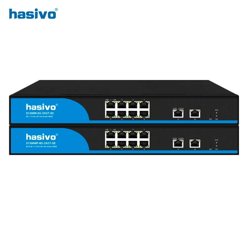 Hasivo Web Managed Gigabit PoE or Without PoE Ethernet Switch 8 Gigabit RJ45 Plus 10gbps RJ45 Uplink  Network Switch