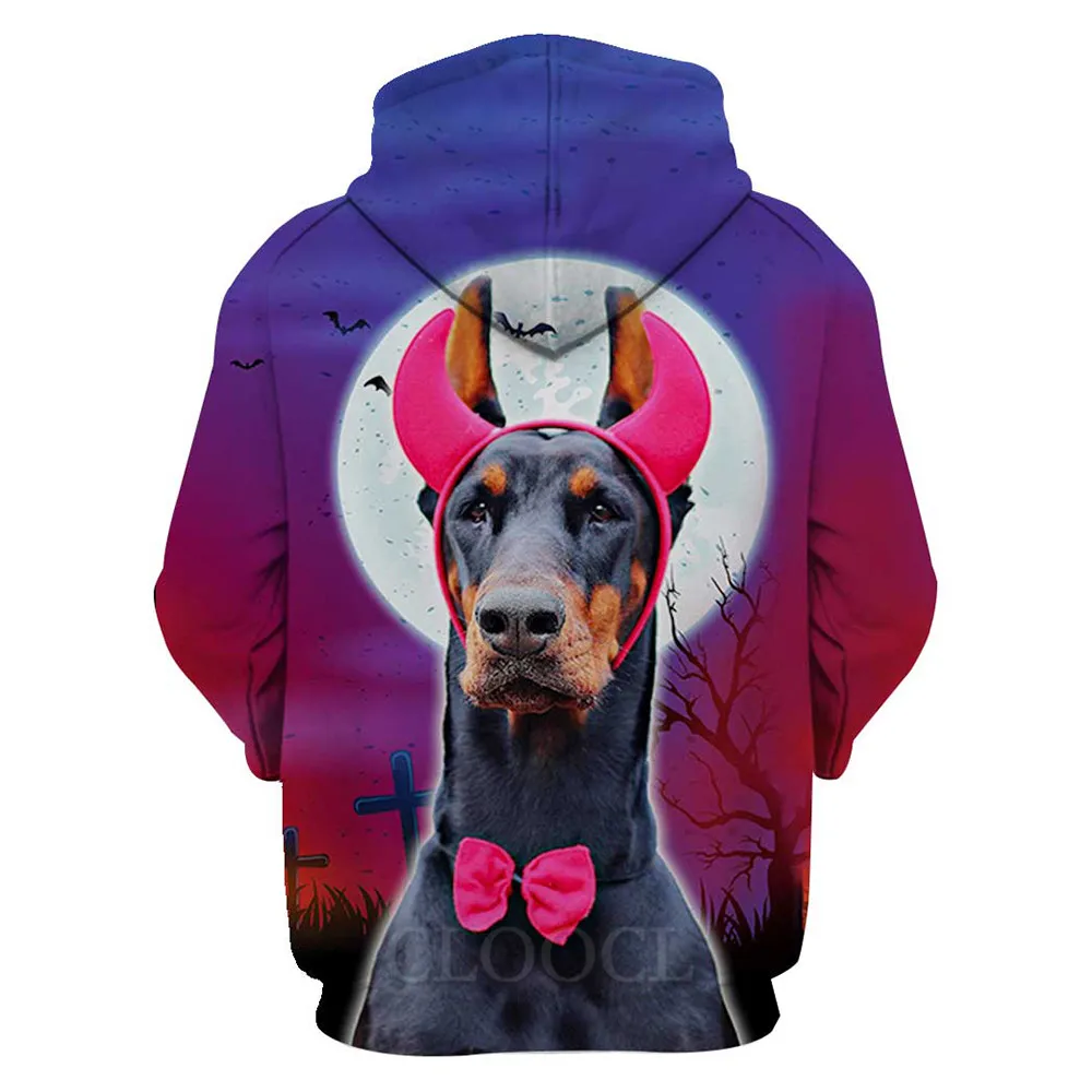 Fashion Beautiful Halloween Dachshund Hoodies 3D Graphic Tear The Night Hoodie Casual Men Clothing Animals Pets Pocket Pullovers