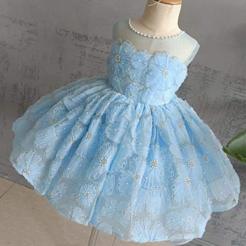 

Luxury formal Girls pearl Princess Dress 2024 New flower Baby Birthday Dresses Teen Ball Gown Dres Children Wedding Clothing