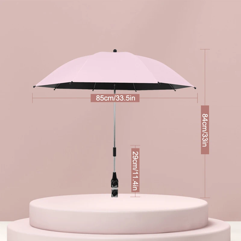 Baby Stroller Parasol, Titanium Silver Anti UV Coating,Universal Umbrella With Clamp, 360 Degree Adjustable UV Protection