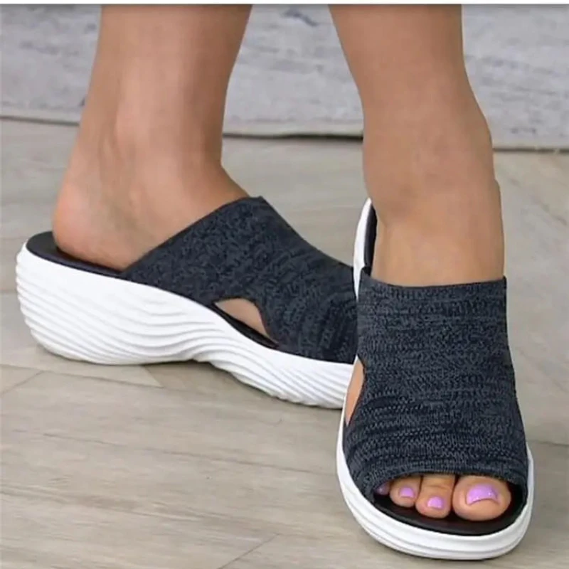 Zapatillas de playa informales para mujer, sandalias ortopédicas elásticas con punta abierta, transpirables, zapatos cruzados elásticos para exteriores