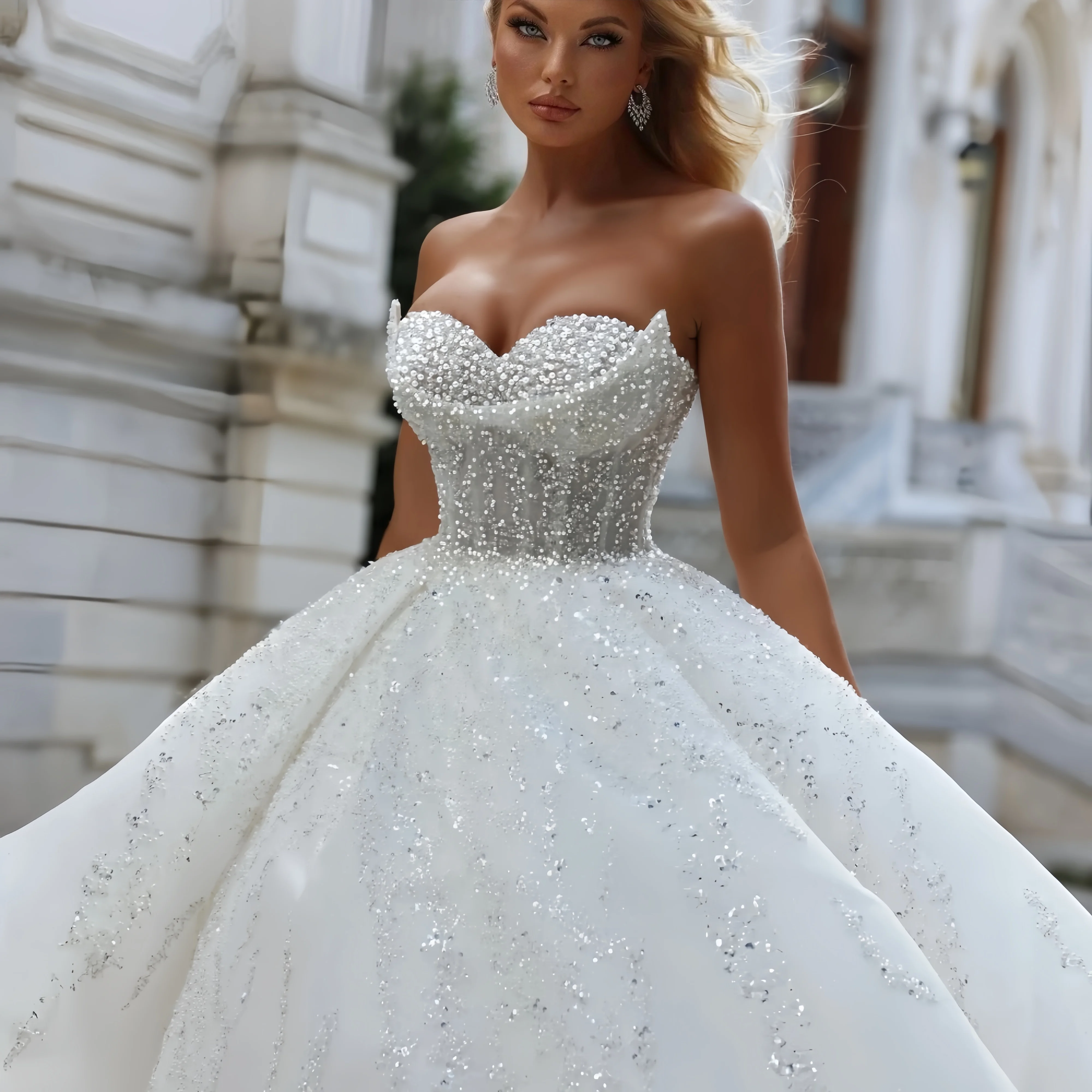 Maßgeschneidertes Sexy Brautkleid Funkelnde Pailletten Perlen Hochzeitskleid Luxuriöses Ballkleid Langes Brautkleid Vestidos De Novia Amanda