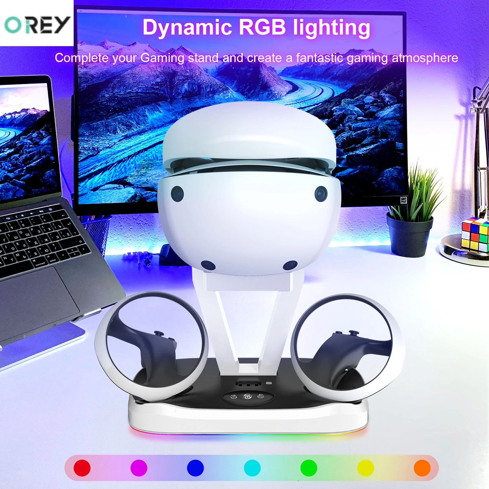 

For PS5 VR2 Magnetic Charging Dock with RGB Lighting PS VR2 Charging Dock VR Glasses Storage Rack Gaming Accessories