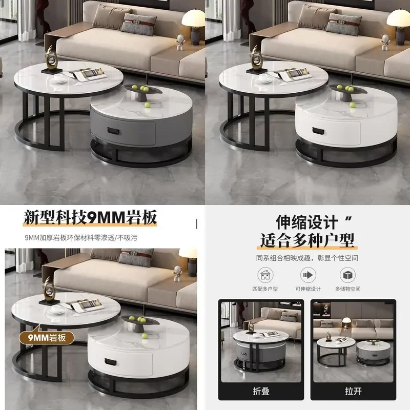 Modern Round Rock Slab Coffee Table Light Luxury Living Room Furniture Minimalist Small Apartment Home Decor Centerpiece